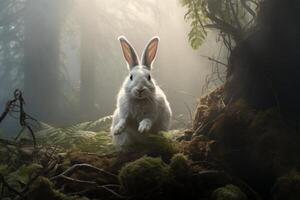 AI generated Vulnerable Rabbit appearing lost in nature. Generate Ai photo