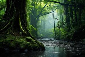 ai generado húmedo lluvia bosque tropical. generar ai foto