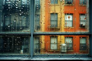 ai generado pintoresco lluvioso ventana otoño edificio. generar ai foto