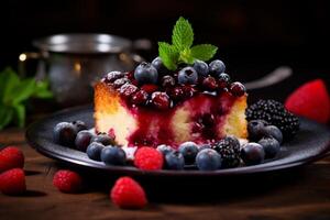 AI generated Creamy Pudding cake berries. Generate Ai photo