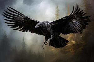 AI generated Swift Raven bird fly closeup. Generate Ai photo