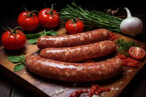 AI generated Uncooked Raw homemade sausages. Generate Ai photo