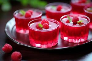 AI generated Fruity Raspberry jelly shots. Generate Ai photo