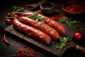 AI generated Juicy Raw sausages. Generate Ai photo