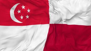 Singapore and Poland Flags Together Seamless Looping Background, Looped Bump Texture Cloth Waving Slow Motion, 3D Rendering video