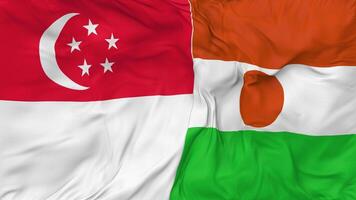 Singapore en Niger vlaggen samen naadloos looping achtergrond, lusvormige buil structuur kleding golvend langzaam beweging, 3d renderen video