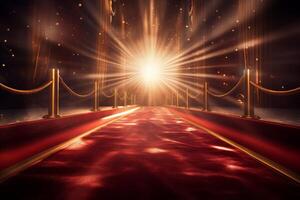 AI generated Mysterious Red carpet blurred glowing. Generate Ai photo