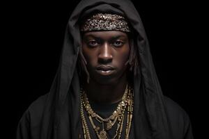 AI generated Expressive African rapper portrait urban. Generate Ai photo