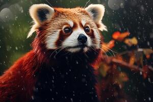 AI generated Snowy Red panda wild. Generate Ai photo