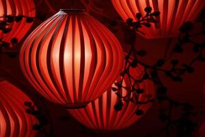 AI generated Spherical Red chinese paper lantern. Generate Ai photo