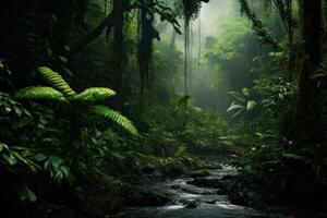 AI generated Verdant Rain forest tropical leaves. Generate Ai photo
