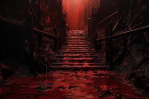 AI generated Mysterious Red stairs hell. Generate Ai photo