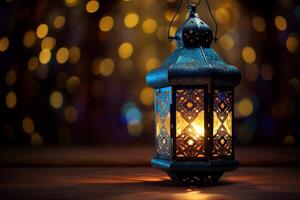 AI generated Mystical Ramadan lantern glowing background. Generate Ai photo