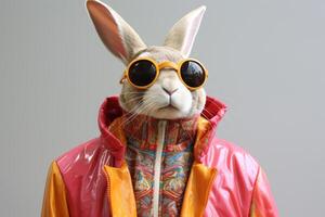 AI generated Stylish Rabbit glasses jacket. Generate Ai photo