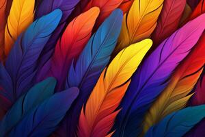 AI generated Ethereal Rainbow feathers pattern. Generate Ai photo