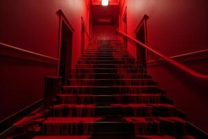 AI generated Ominous Red stairs hell. Generate Ai photo