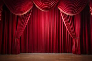 AI generated Opulent Red stage curtains. Generate Ai photo