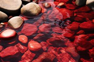 AI generated Tranquil Red water stones nature. Generate Ai photo