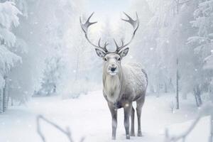 AI generated Snowy Reindeer winter forest snow. Generate Ai photo