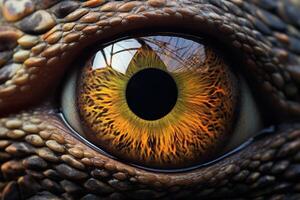 AI generated Glossy Reptilian eye closeup. Generate Ai photo