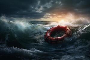 AI generated Lifesaving Life buoy rescue ring sea. Generate AI photo