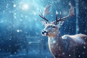 AI generated Twinkling Reindeer snow flakes nature. Generate Ai photo