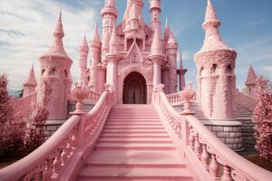 ai generado encantador rosado princesa castillo torre. generar ai foto