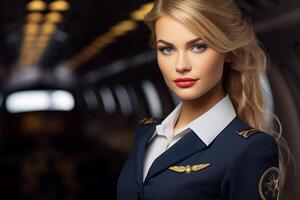 AI generated Elegant Portrait stewardess. Generate Ai photo