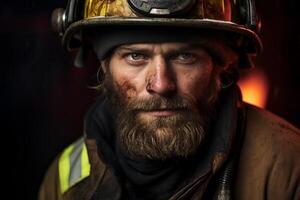 AI generated Heroic Firefighter portrait. Generate Ai photo