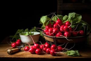 AI generated Peppery Red radishes. Generate Ai photo