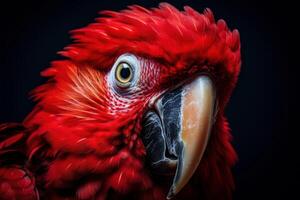 AI generated Vibrant Red parrot head vivid. Generate Ai photo