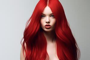 ai generado ardiente rojo sombras cabello. generar ai foto