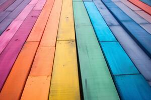 AI generated Vibrant Rainbow wooden planks. Generate Ai photo