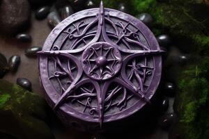 AI generated Mystical Purple wax candle sigil. Generate Ai photo