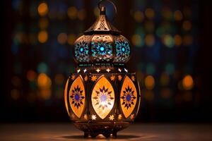 AI generated Sacred Ramadan holiday. Moroccan ornamental lantern photo