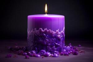 AI generated Aromatic Purple wax candle burning. Generate Ai photo