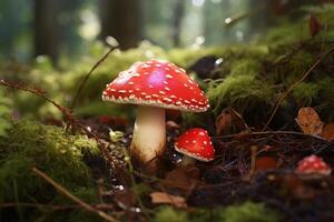 AI generated Alarming Red toadstool mushroom danger. Generate Ai photo