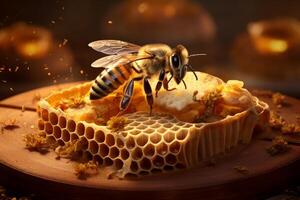 AI generated Buzzing Bees inside a hive. Generate Ai photo