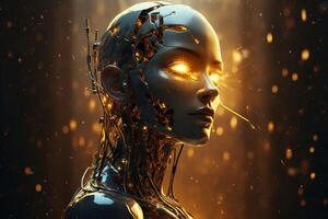 AI generated Metallic Robot face. Generate Ai photo