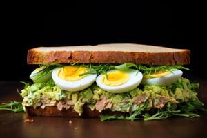 AI generated Savory Sandwich hard boiled egg tuna. Generate Ai photo