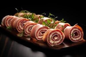 AI generated Delicious Rolled sliced jamon. Generate Ai photo