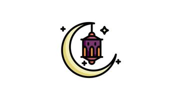 Moon lantern icon animation in flat line style on white background video