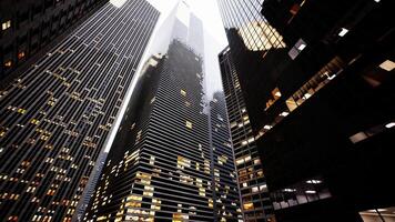 A stunning skyline of illuminated city buildings at night video