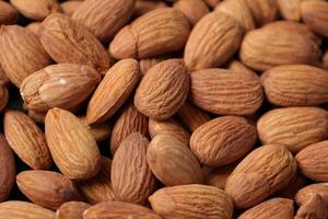 Closeup of almond, nut food, brown almonds photo