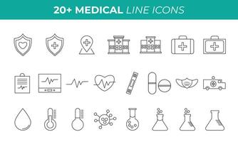 conjunto de médico y cuidado de la salud línea íconos vector ilustración colección