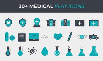 conjunto de médico y cuidado de la salud íconos vector ilustración colección plano icono suave azul y negro color en blanco antecedentes llenar icono paquete