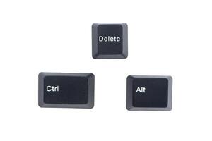 Control, Ctrl, alternate, Alt and delete computer key button isolated on white background with clipping path. Ctrl, Alt, Del used to interrupt a function. photo