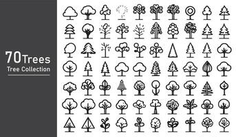 silhouette tree line drawing set, Side view, set of graphics trees elements outline symbol vector