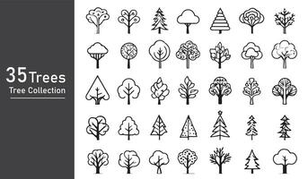 silueta árbol línea dibujo colocar, lado vista, conjunto de gráficos arboles elementos contorno símbolo vector