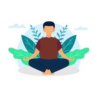 hombre meditando en naturaleza concepto vector